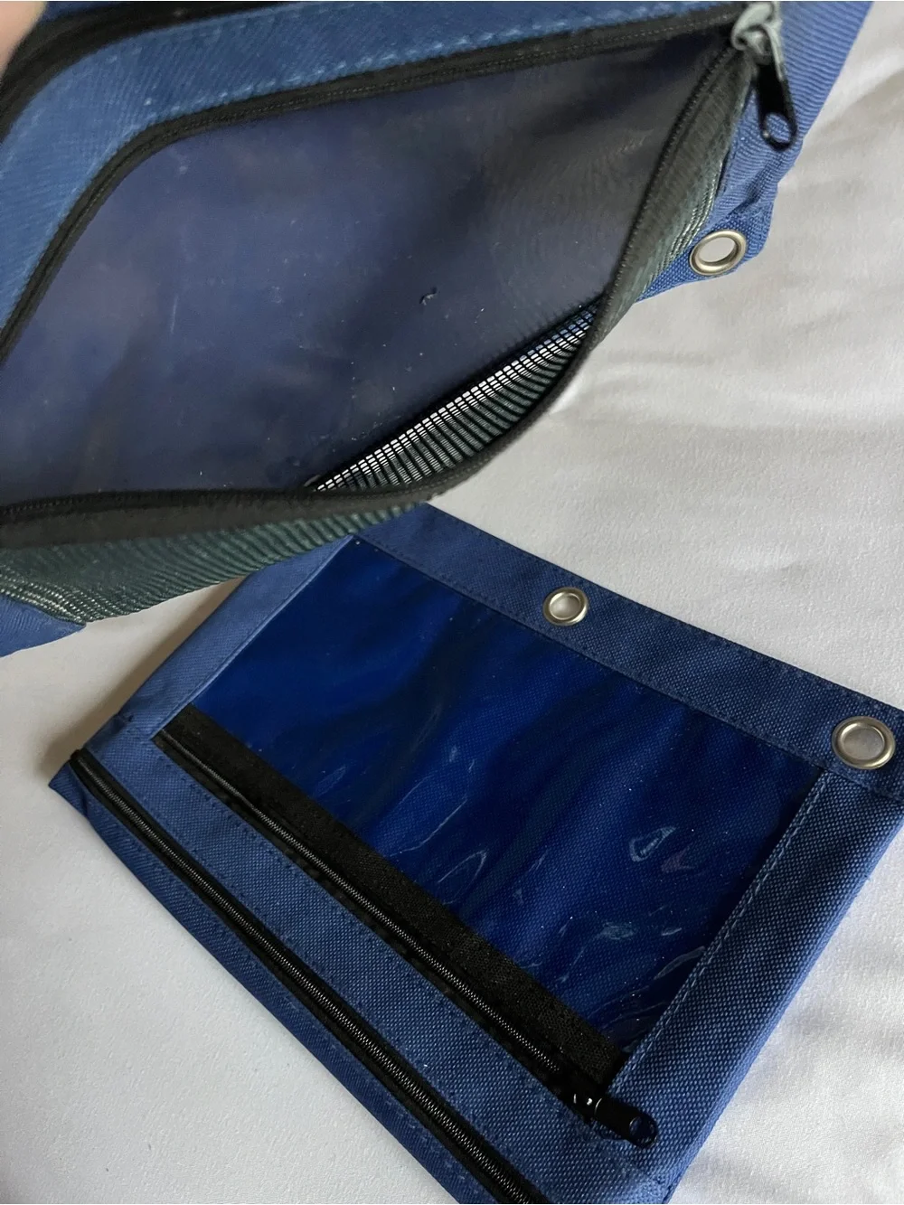 Blue 3 Ring Binder Pencil Pouch 2 Pocket Zipper Clear Window Mesh Case Pack